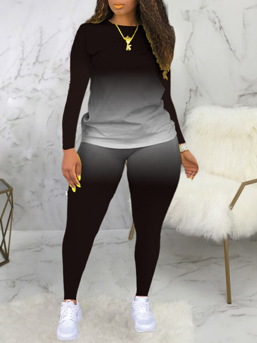 Ombre Long-Sleeve Black Two-Piece Set
