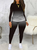 Ombre Long-Sleeve Black Two-Piece Set