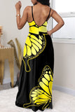 Butterfly Print Black Maxi Dress