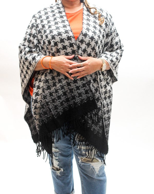 Houndstooth Open Poncho